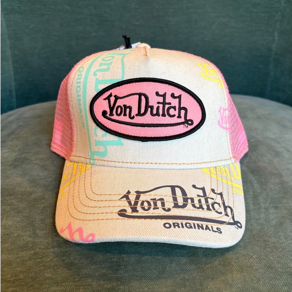 Stylish Von Dutch White & Pink Mesh Trucker Hat NWT